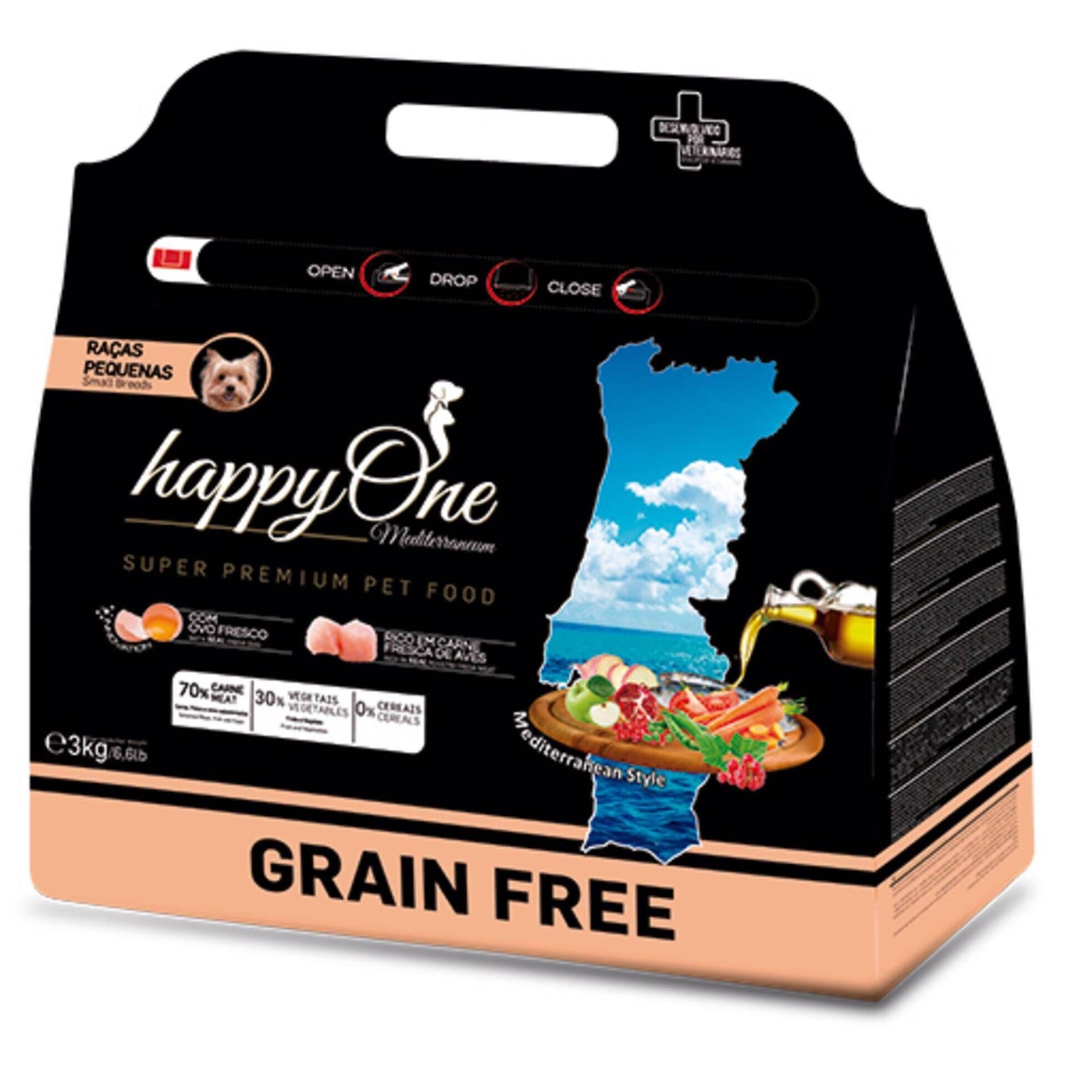 Ração para Cão Adulto Small Breeds Grain Free Happyone Mediterraneum