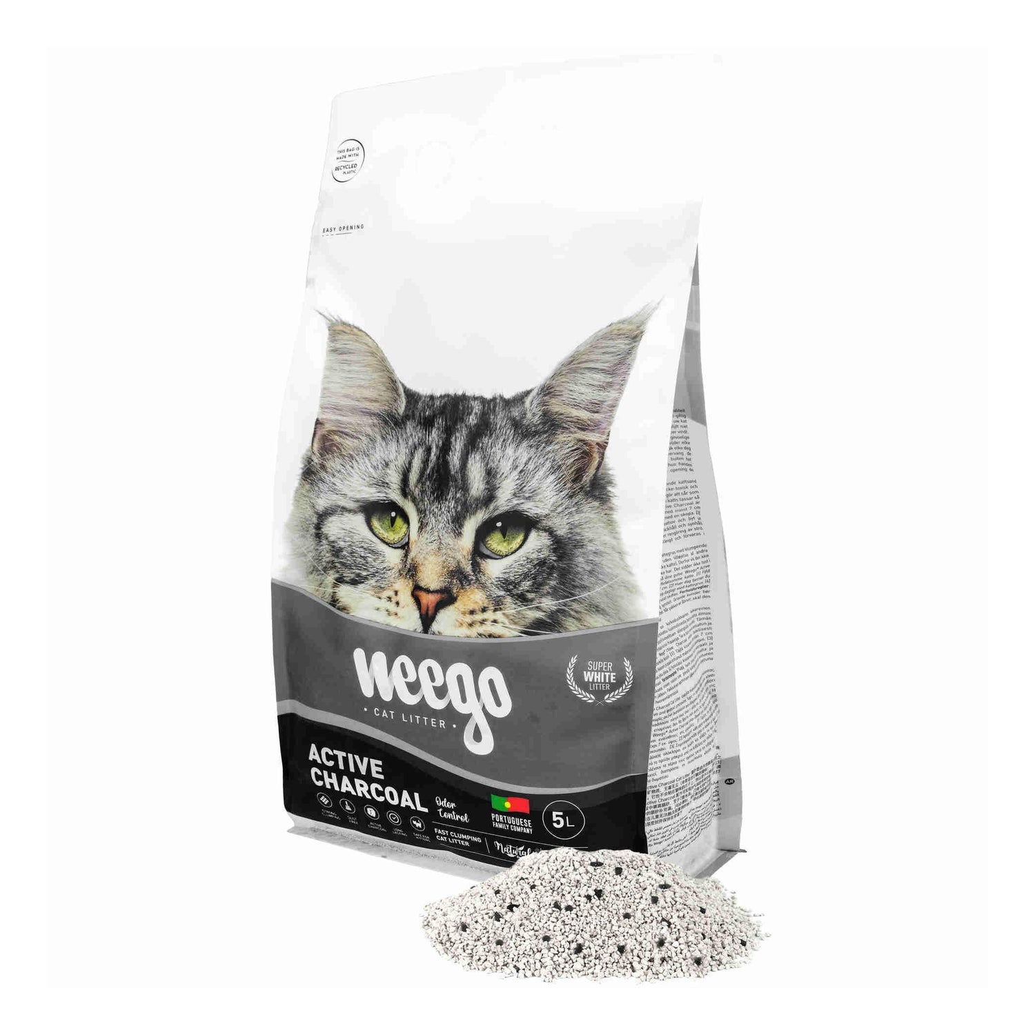Areia Aglomerante Bentonite Natural Active Charcoal Weego 5 l