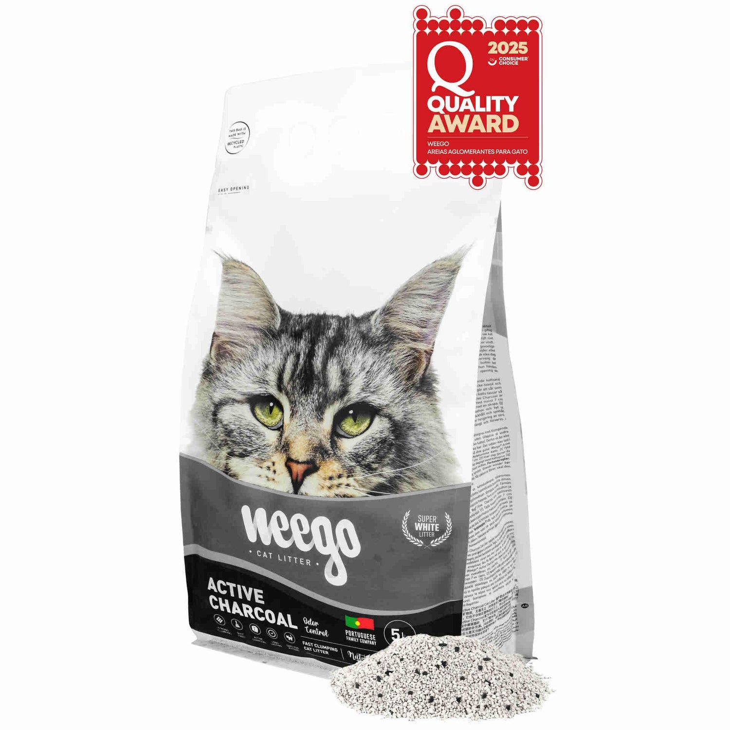 Areia Aglomerante Bentonite Natural Active Charcoal Weego 5 l