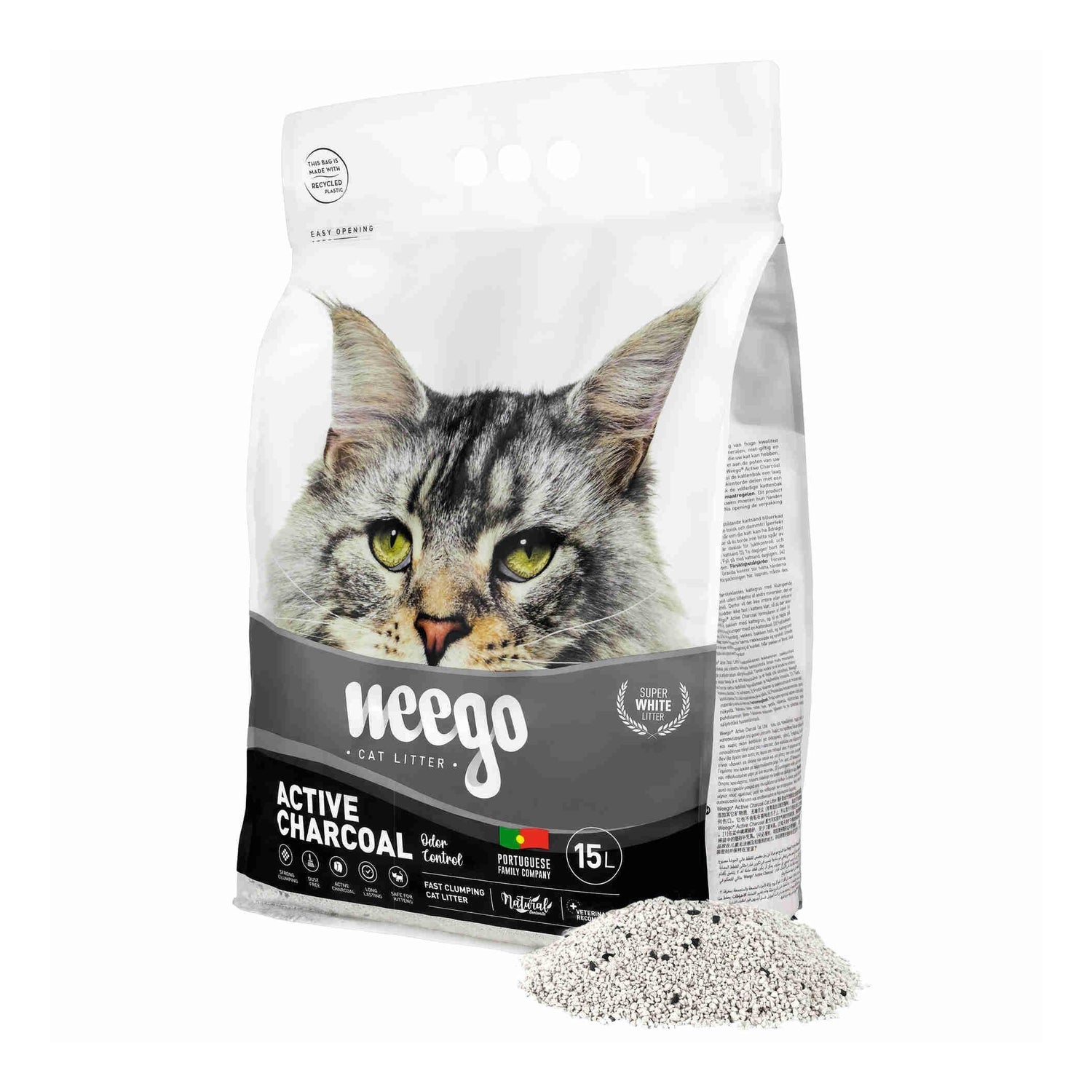 Areia Aglomerante Bentonite Natural Active Charcoal Weego 15 l