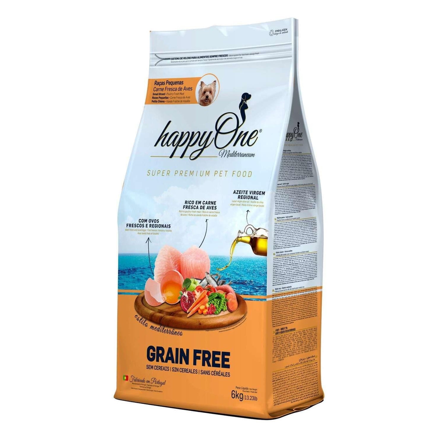 Ração para Cão Adulto Small Breeds Grain Free Happyone Mediterraneum