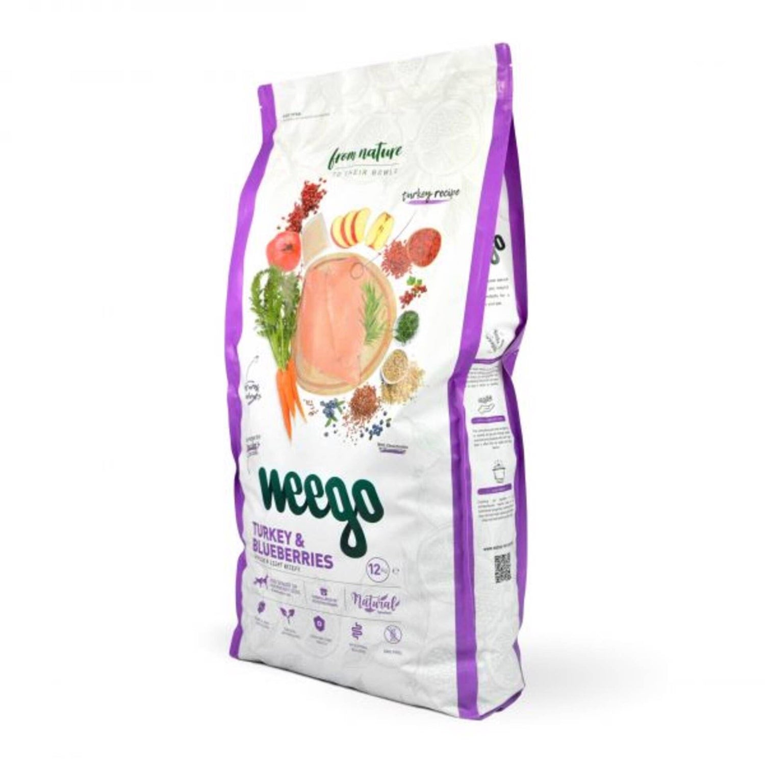 Ração para Cão Sénior Peru e Mirtilos Weego