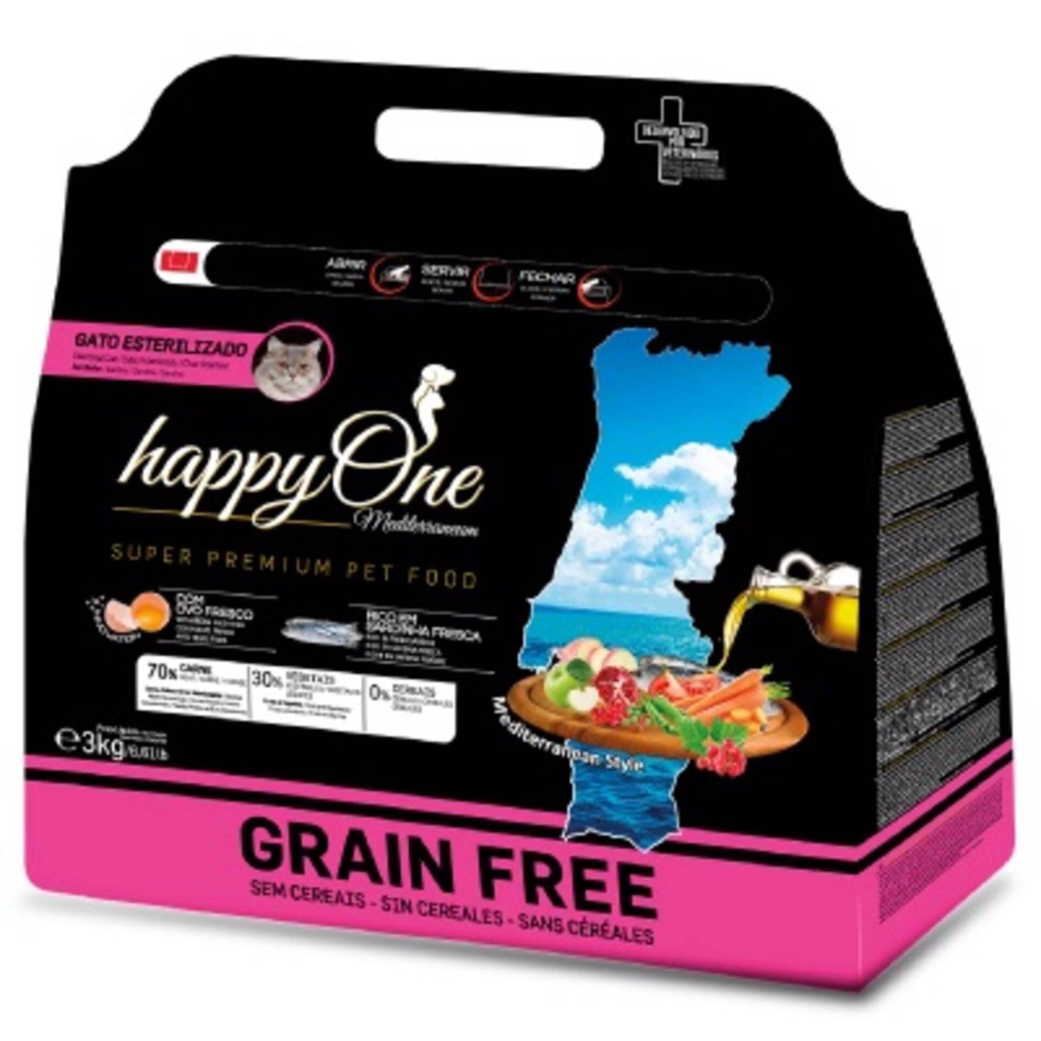Ração para Gato Adulto Esterilizado Sardinha Grain Free Happyone Mediterraneum