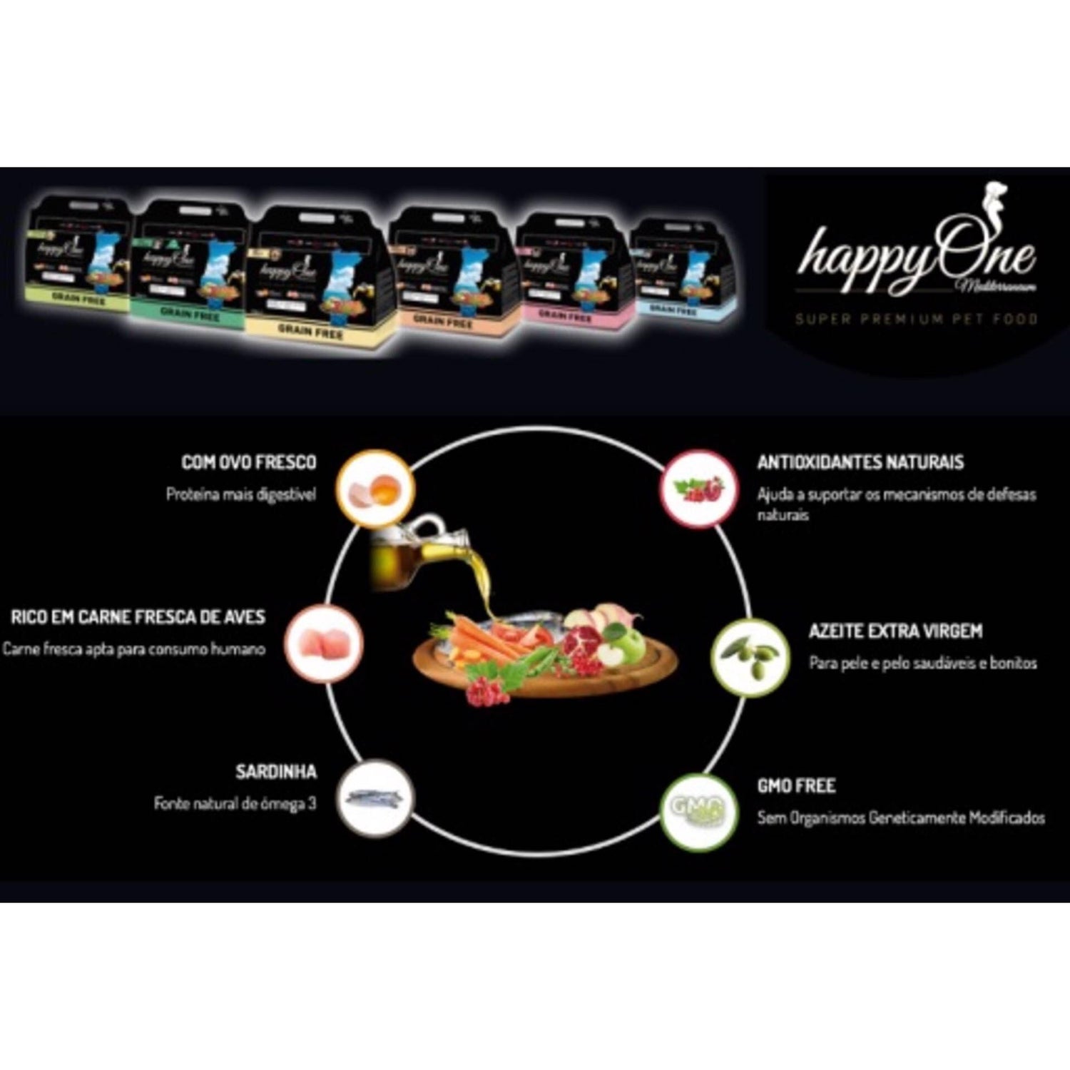 Ração para Gato Adulto Esterilizado Sardinha Grain Free Happyone Mediterraneum