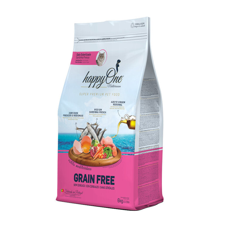 Ração para Gato Adulto Esterilizado Sardinha Grain Free Happyone Mediterraneum