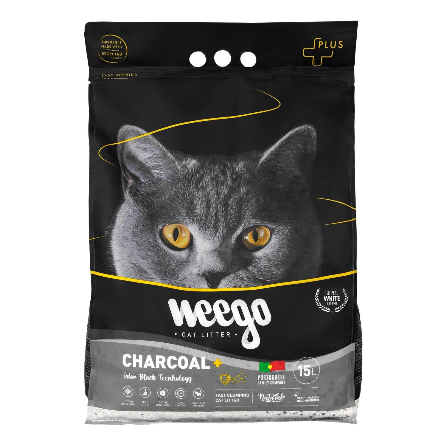 Areia Aglomerante Active Charcoal Plus Weego 15 l