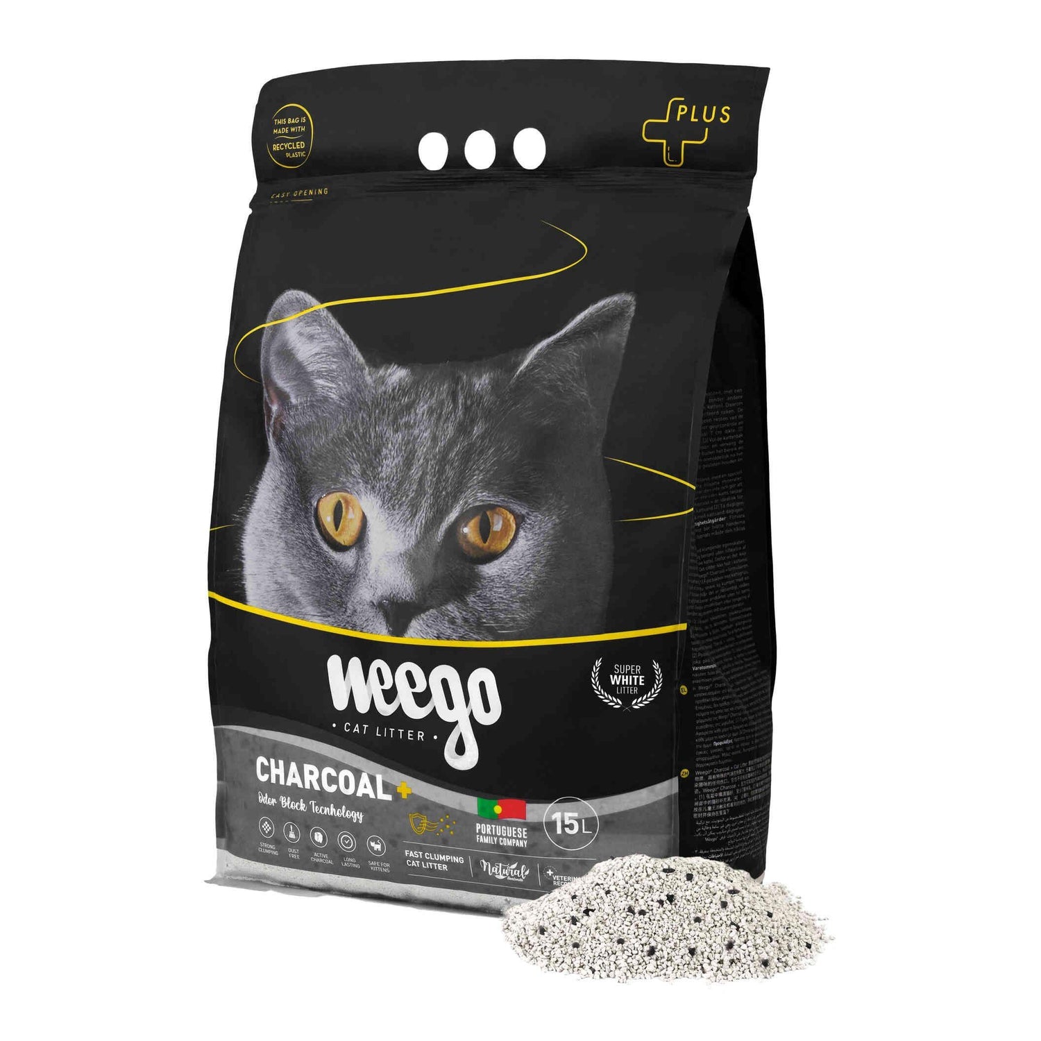 Areia Aglomerante Active Charcoal Plus Weego 15 l
