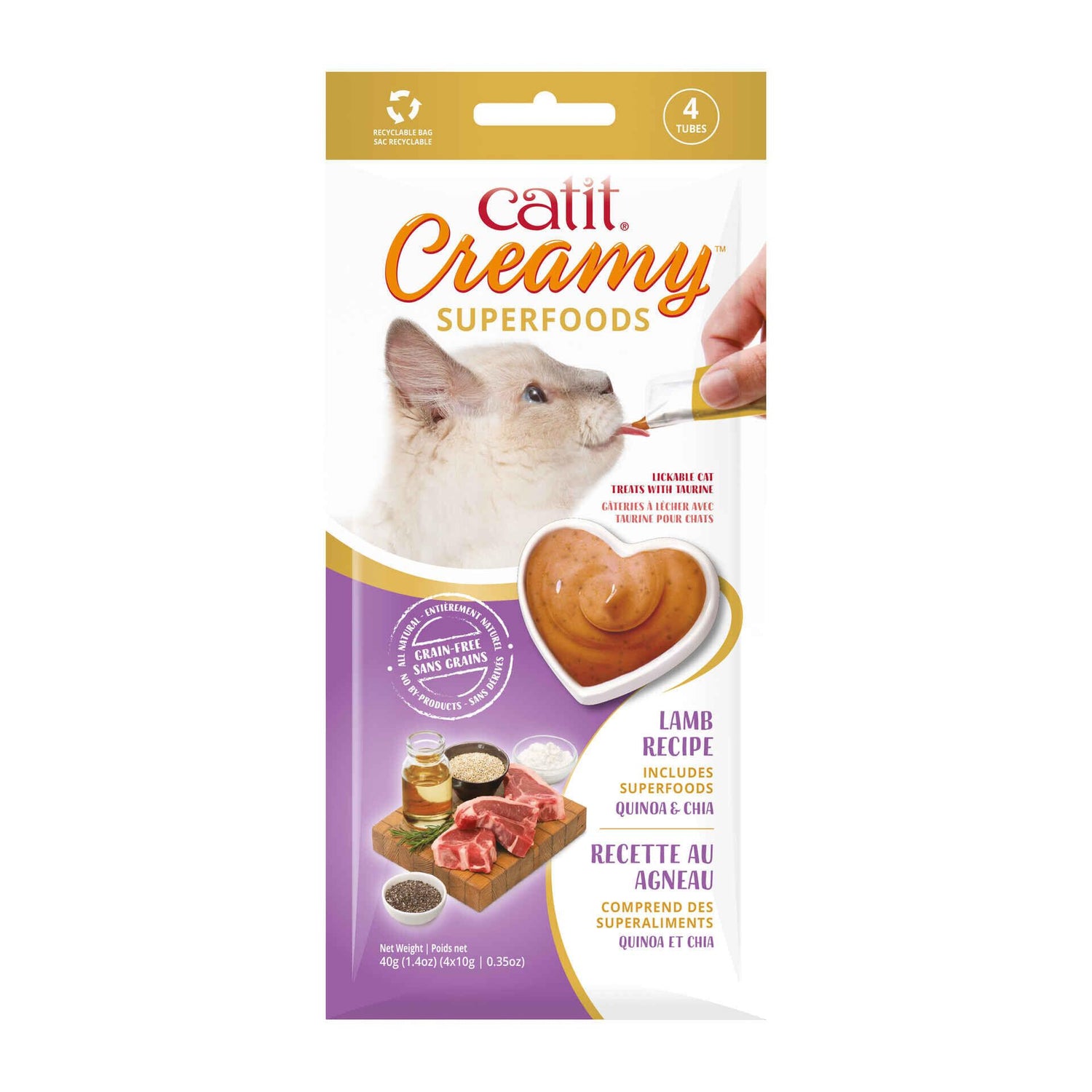 Puré para Gato Creamy Cordeiro, Quinoa E Chia Catit