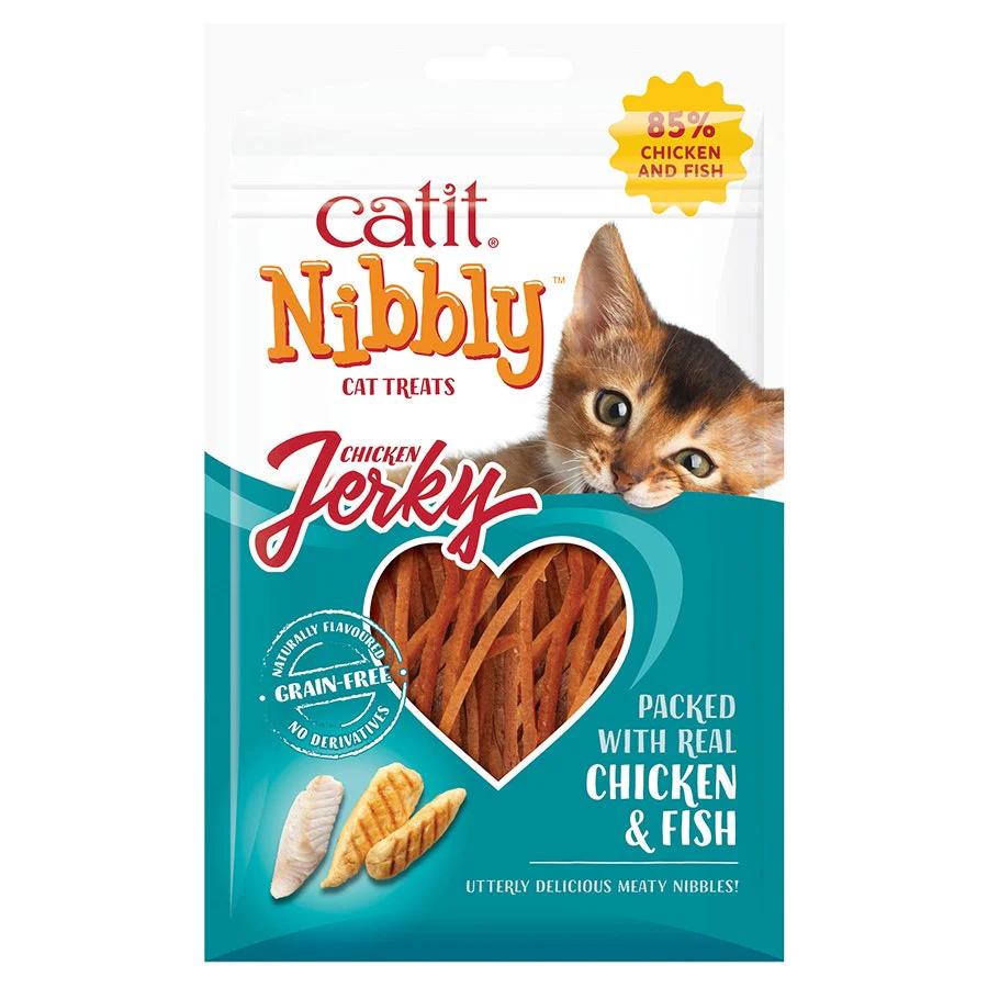 Snack para Gato Nibbly Jerky Frango e Peixe Catit