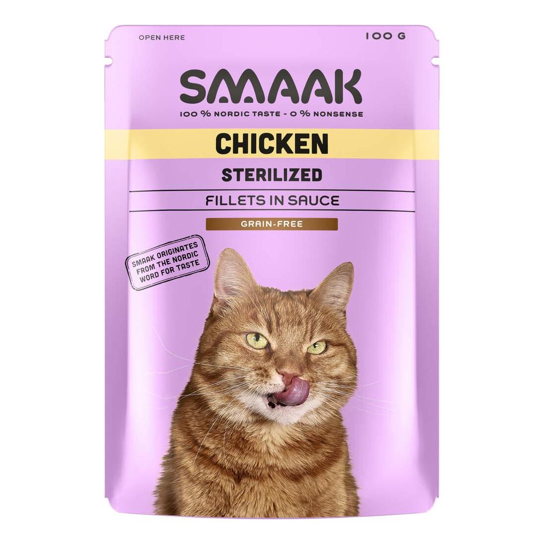 Comida Húmida para Gato Adulto Esterilizado Sem Cereais Frango Saquetas Smaak