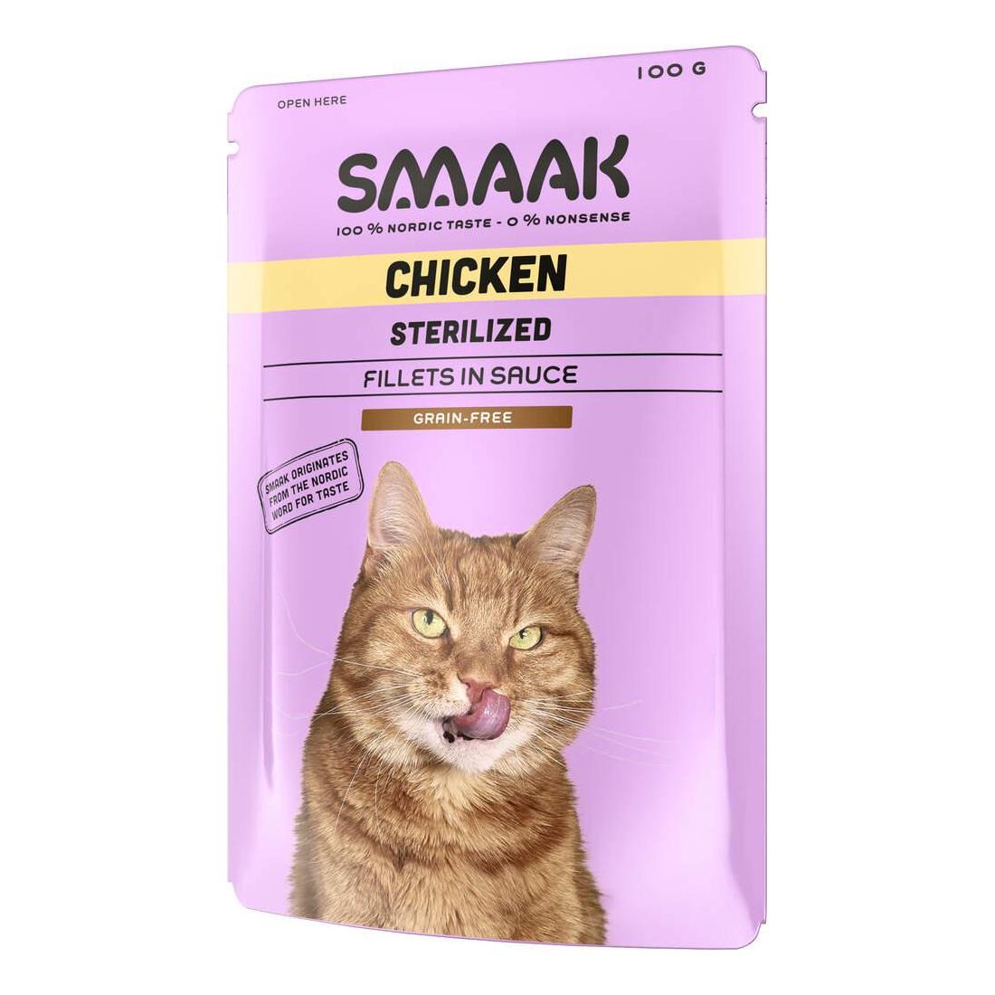 Comida Húmida para Gato Adulto Esterilizado Sem Cereais Frango Saquetas Smaak