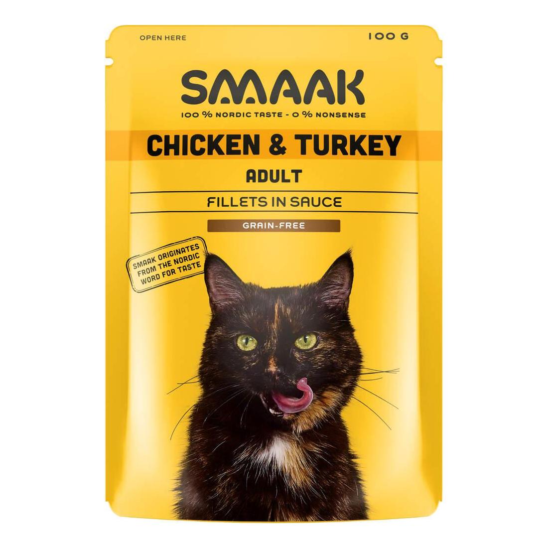Comida Húmida para Gato Adulto Sem Cereais Frango e Peru Saquetas Smaak