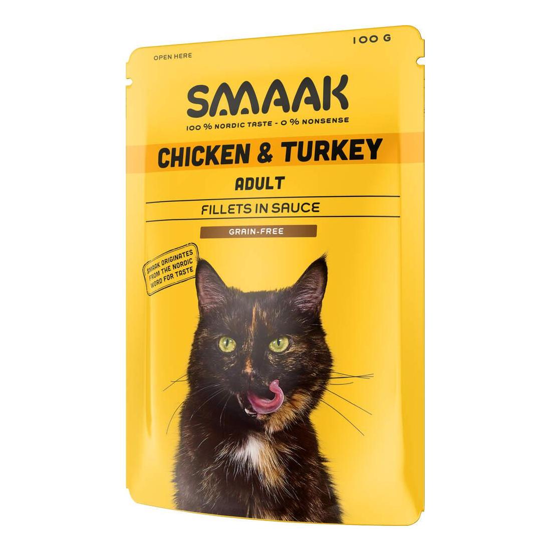 Comida Húmida para Gato Adulto Sem Cereais Frango e Peru Saquetas Smaak