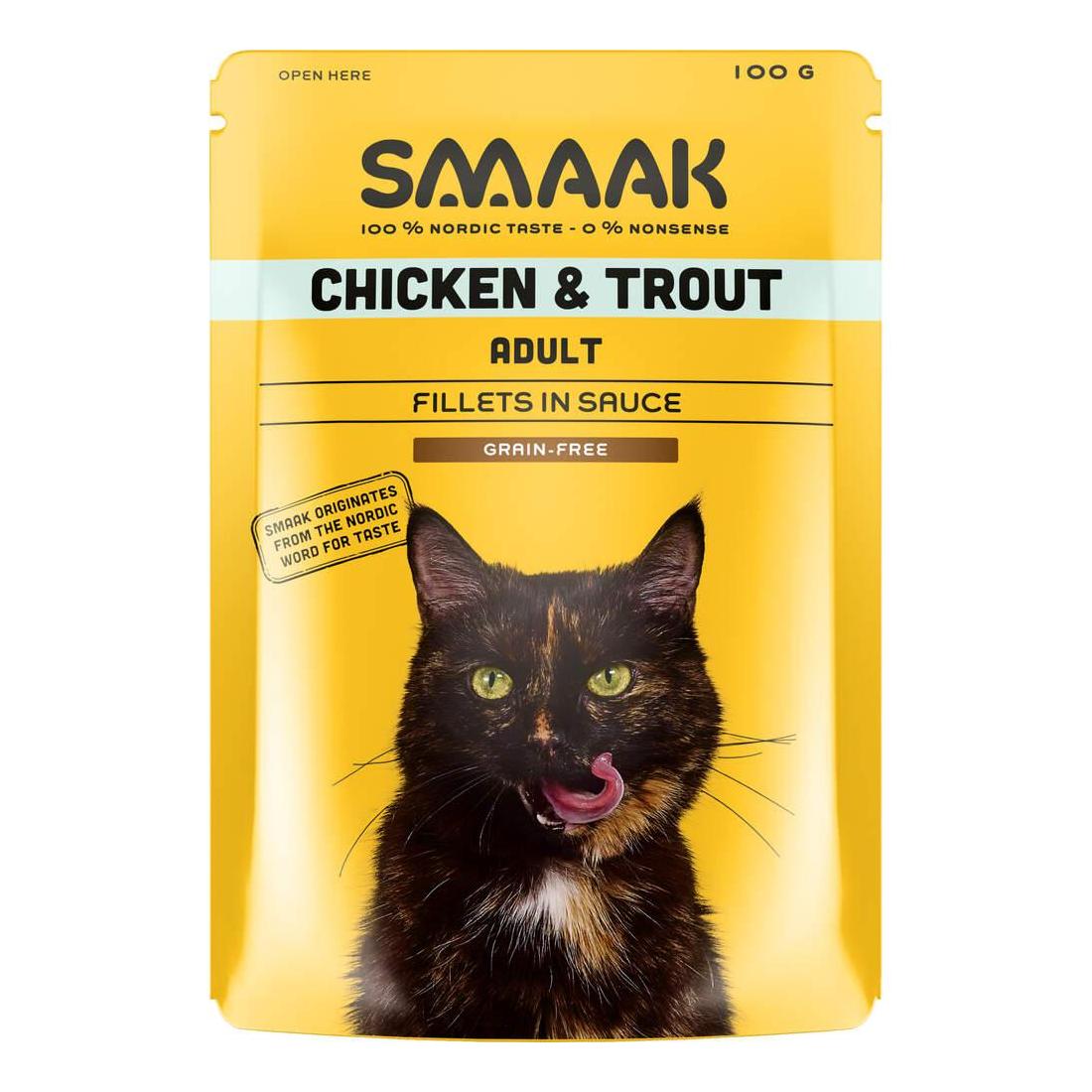 Comida Húmida para Gato Adulto Sem Cereais Frango e Truta Saquetas Smaak