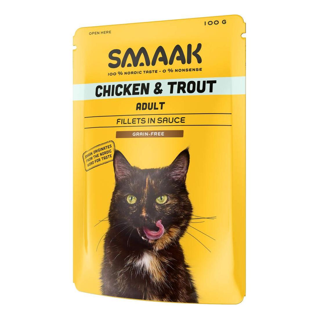 Comida Húmida para Gato Adulto Sem Cereais Frango e Truta Saquetas Smaak