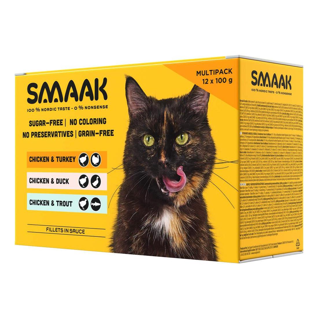 Comida Húmida para Gato Adulto Sem Cereais Frango Saquetas Smaak