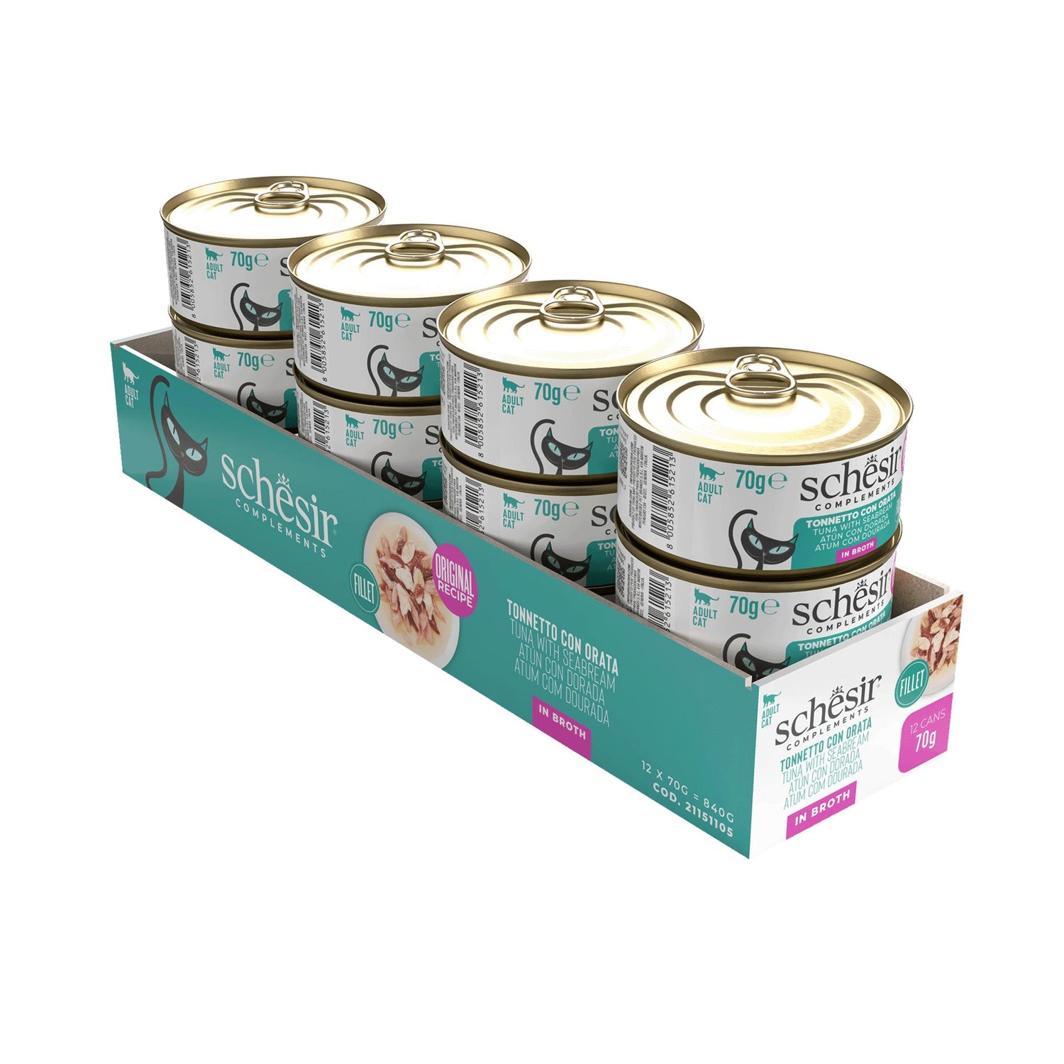 Pack Comida Húmida para Gato Adulto Atum e Dourada Lata Schesir