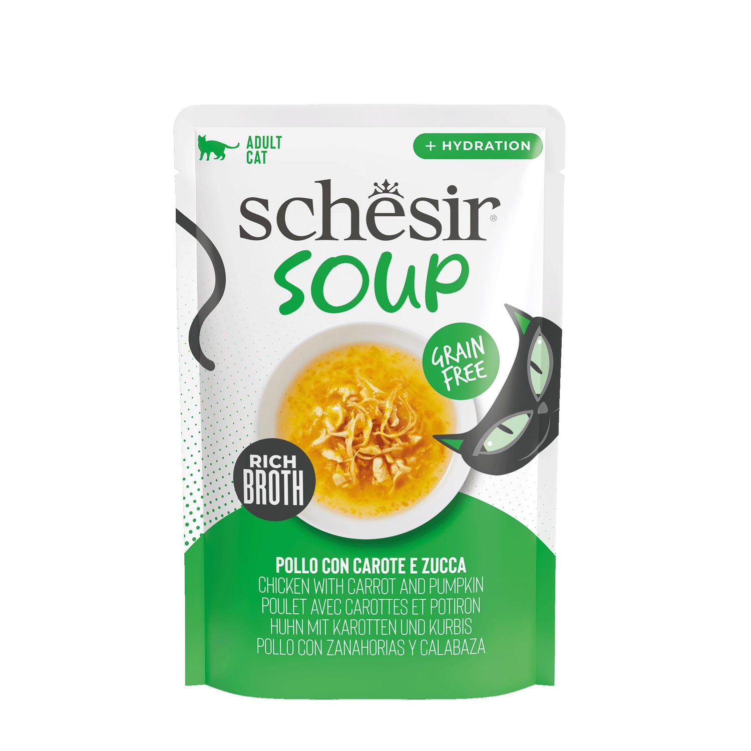 Snack Sopa para Gato Frango Cenoura e Abóbora Saquetas Schesir