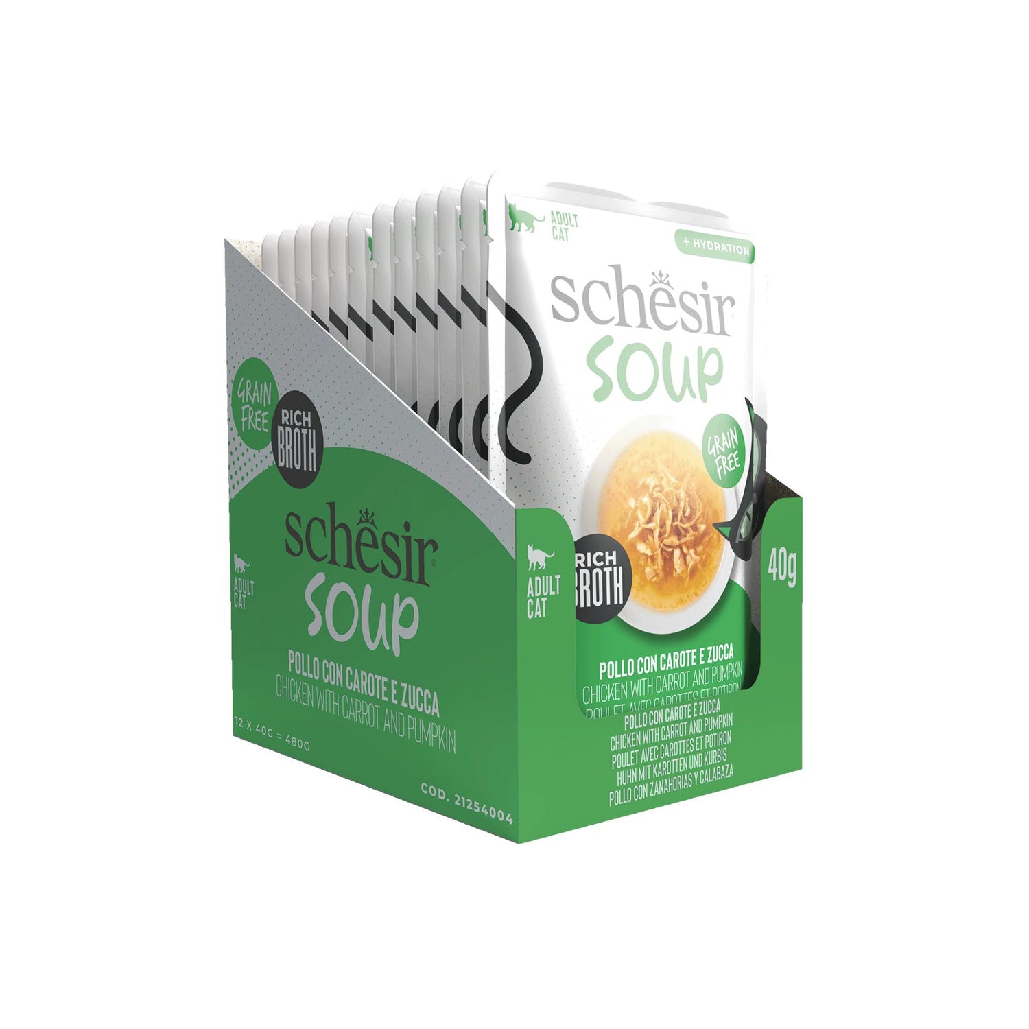 Pack Snack Sopa para Gato Frango Cenoura e Abóbora Saquetas Schesir