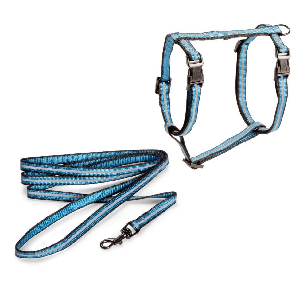 Arnês com Trela para Gato Refletor Azul M Basic