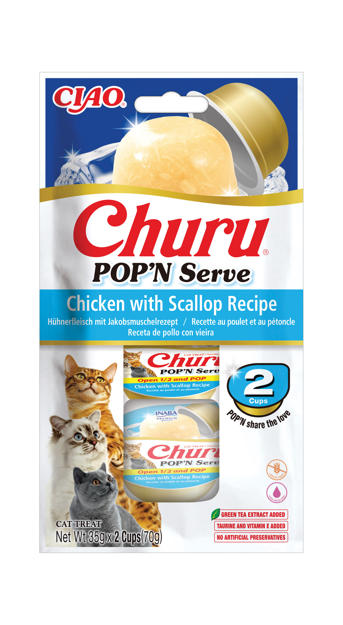 Snack para Gato Pop 'N Serve Frango e Vieira Churu