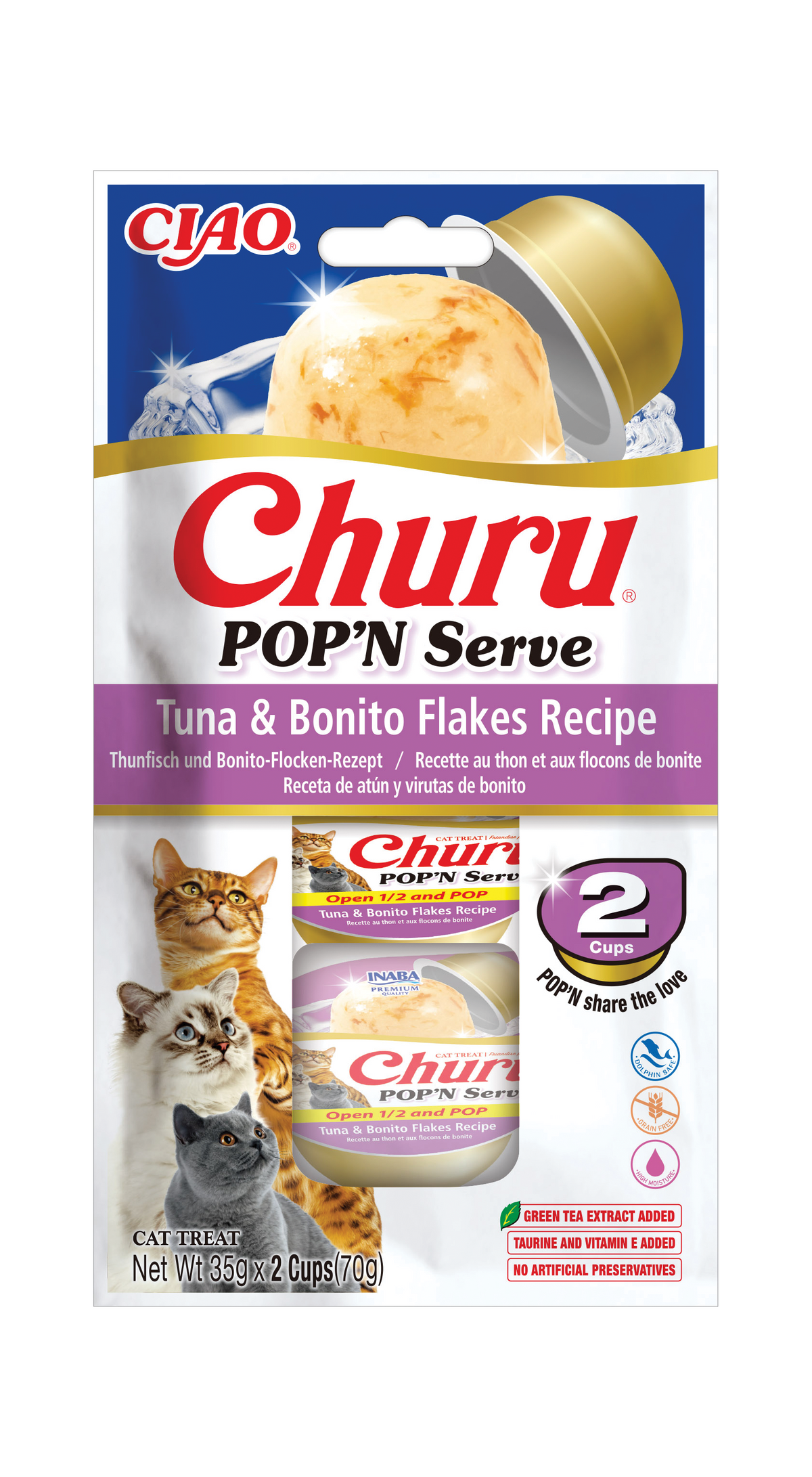 Snack para Gato Pop 'N Serve Atum e Flocos de Bonito Churu